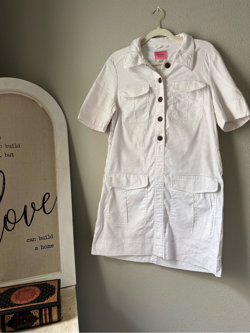 kate spade White Button-Front Shirt Dress with Pink Label